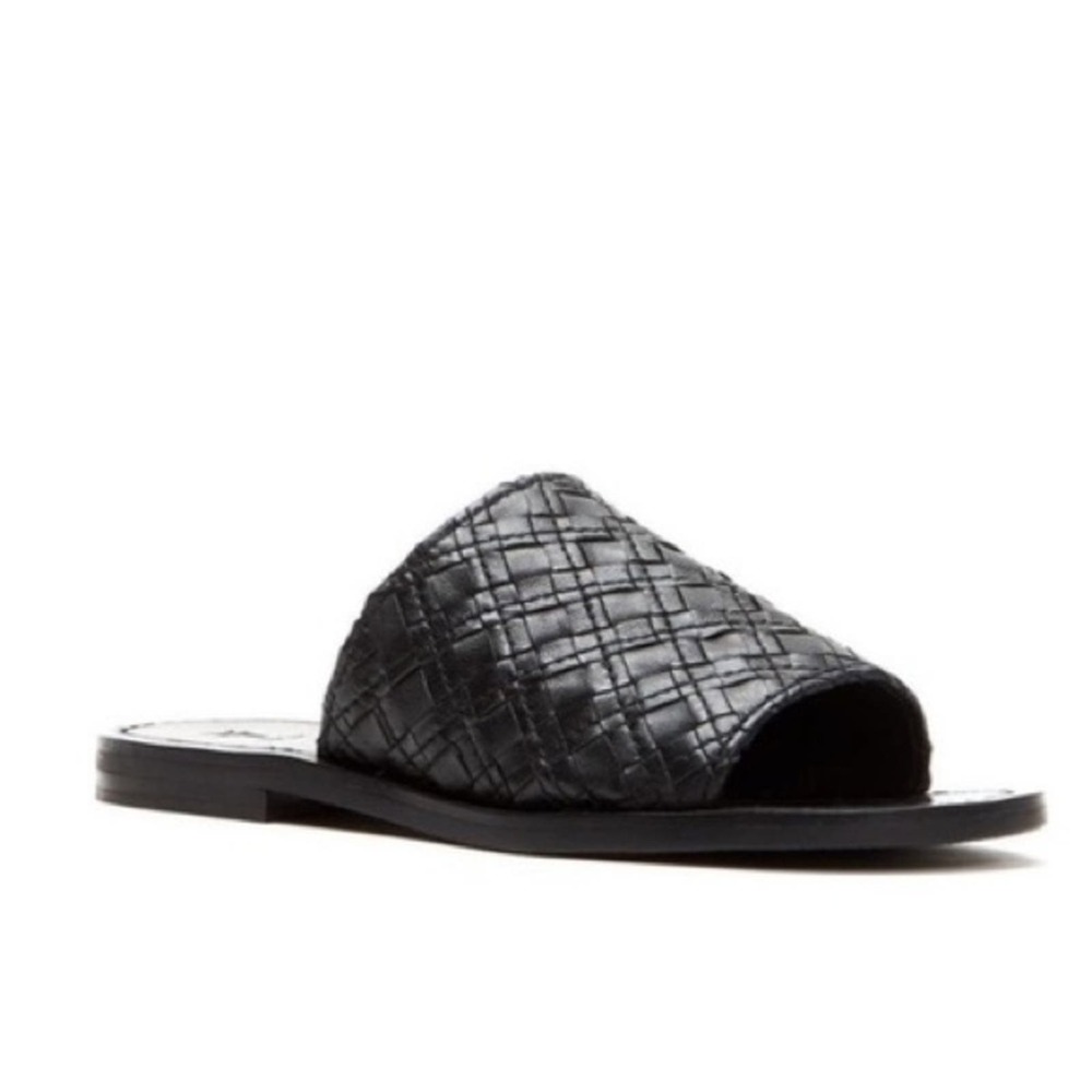 Frye Robin Black Woven Soft Leather Slip On Slide Sandals Size 8-8.5